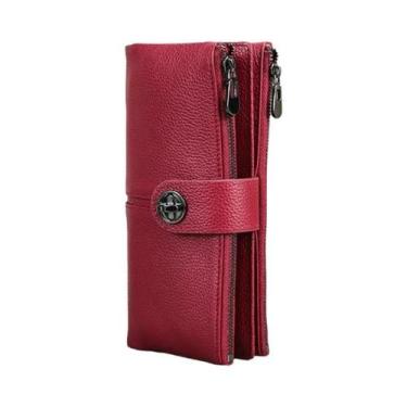 Imagem de Carteira Feminina Longa De Couro Genuíno De Grão Integral Com Comparti