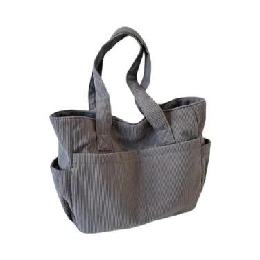 Imagem de Bolsa Tote Feminina De Grande Capacidade Em Corduroy Listrado, Bolsa C