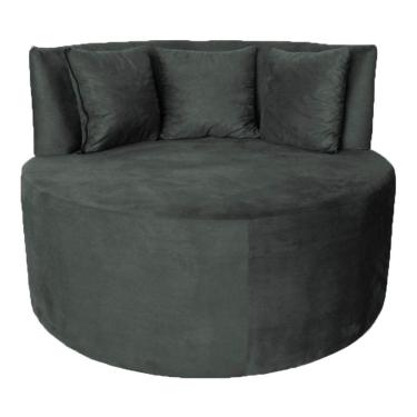 Imagem de Sofá Puff Chaise Estofada Redondo Barcelona Almofadas Suede Grafite Eli Móveis E Decoração