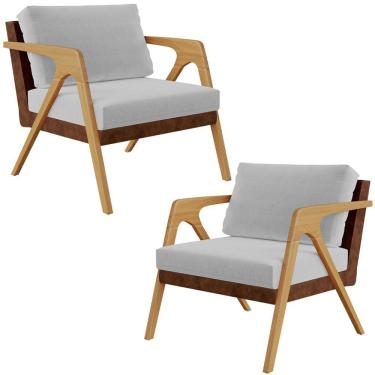 Imagem de Kit 2 Poltronas Pietra L02 Couríssimo Marrom Linho Cinza