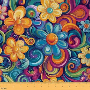 Imagem de Feelyou Tecido floral Groovy da Yard Tecido de estofamento com estampa floral botânica para cadeiras padrão de flores à prova d'água decoração interna e externa tema natural 1 jarda verde azul