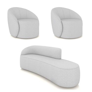 Imagem de Sofá 4 Lugares Orgânico 220cm Morgan e 2 Poltronas Lua Linho Cinza D03 - D'Rossi