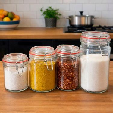 Imagem de Potes Hermético Vidro Cozinha 300ml 450ml 750ml 1L Kit 8pçs