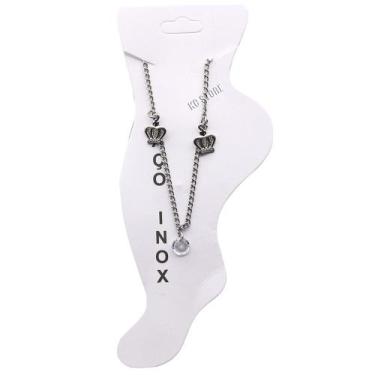 Imagem de tornozeleira feminina em aço inox pingente coroa pedrinha pedra zircon