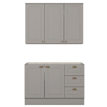 Imagem de Armario Aereo E Balcao Para Pia 120 Cm Americana Cinza Henn