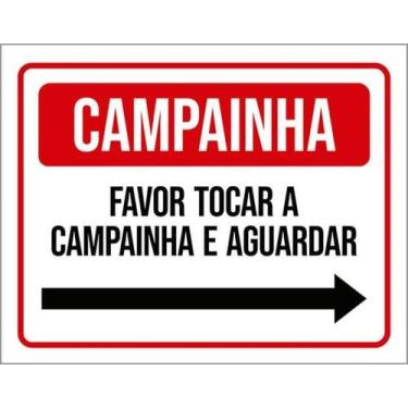 Imagem de Placa Campainha Favor Tocar Aguardar Seta Direita - Sinalizo