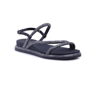 Imagem de Sandália Papete Feminina Com Strass Brilho Pedraria  Rasteirinha Mulhe