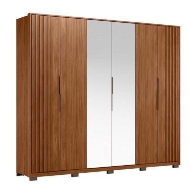 Imagem de Guarda Roupa Casal Ripado Atrice D66410kpe 6 Portas Nogueira Touch Com Espelho E Pés Demóbile - Demartêz