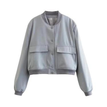 Imagem de Jaqueta Bomber Feminina Com Decote Em V E Manga Longa, Casaco De Moda 