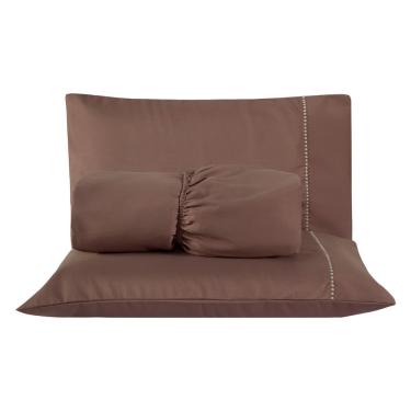 Imagem de Jogo De Cama Lençol Queen Prime Liso Tabaco Com Fronhas 03 Peças - Percal Soft 400 Fios