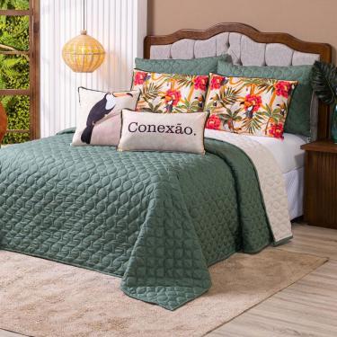 Imagem de Kit Cobre Leito Colcha Queen Verano Com Almofadas Estampadas 07 Peças - Dupla Face Perc...