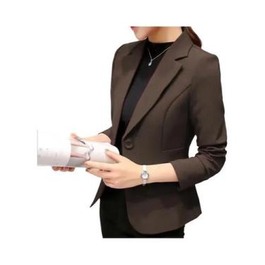 Imagem de Blazer Feminino Preto Slim Fit Com Lapela Entalhada E Bolsos Para Escr