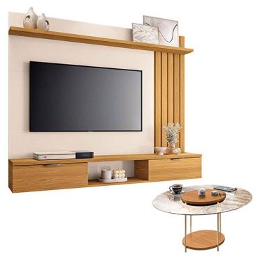 Imagem de Painel Suspenso Lets Cinamomo Off White com Mesa de Centro Sky com Tampo de vidro Cinamomo - HB Móveis