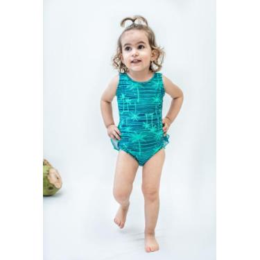 Imagem de Maiô infantil babado no bumbum com proteção uv - estampa coqueiro - PI