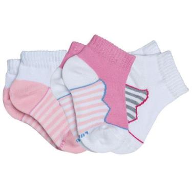 Imagem de Meia Infantil Feminina kit 3 Rosa Listras Lupo