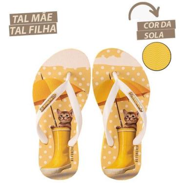 Imagem de Chinelo Infantil Feminino Gato - Rafitthy Be Forever - Amarelo e Branc