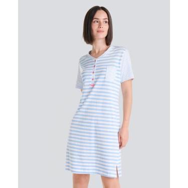 Imagem de Camisola Feminina Manga Curta Listrada Macia Azul Celeste Lohe, Azul c