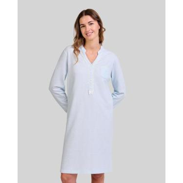 Imagem de Camisola Feminina Cetim Manga Longa Azul Celeste Lohe, Azul celeste, G
