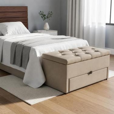 Imagem de Puff Baú Gaveta sapateiro infantil 70x50x45cm Na cor Bege Claro Suede 