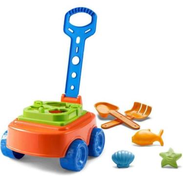 Imagem de Carrinho com Pá e Ratelo de Puxar e Brincar na Areia, Praia com Peças 