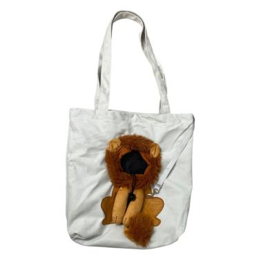 Imagem de Bolsa de Transporte para Pets Braslu BSL3906 Estampa Leão Náilon Branco com Ventilação 1 Unidade