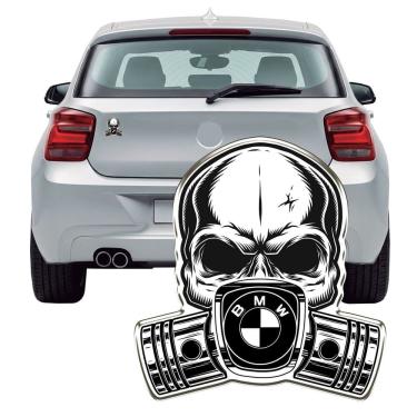 Imagem de Adesivo Resinado Caveira Automotiva BMW para Carro e Moto em Vinil com Acabamento Brilhante