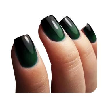 Imagem de Unhas Postiças Acrílicas Curtas Quadradas Pretas Brilhantes Com Gradie