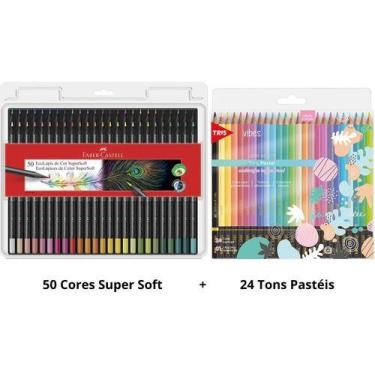Imagem de Kit 50 Lápis De Cor Supersoft Faber Castell + 24 Tons Pastel - Faber-C