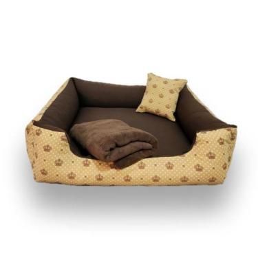 Imagem de Cama Pet Lavável Marrom 50x50cm c/ Mantinha para Cães e Gatos até 5kg 