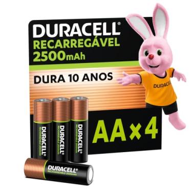 Imagem de Duracell Pilha Recarregável AA 2500mAh Pequena Com 4 Unidades – Ideal para Controle Xbox™, Câmeras Digitais e Brinquedos de Alto Consumo