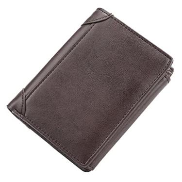 Imagem de Carteira masculina, carteira com dobra tripla, carteira curta para vários cartões, carteira fina para moedas, cáqui