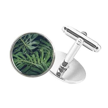 Imagem de DIYthinker Abotoaduras com clipe de botão redondo com imagem de planta verde e natureza noturna