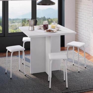 Imagem de Conjunto Mesa e 4 Bancos Estofados Verona Bona Vita Móveis Branco