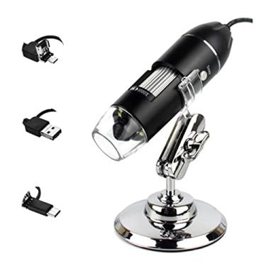 Imagem de Kit de acessórios para microscópio ajustável 1600X 3 em 1 USB Microscópio digital Tipo-C Microscópio eletrônico Microscópio de câmera Slides (cor : USB 3 em 1, Ampliação: 500X)