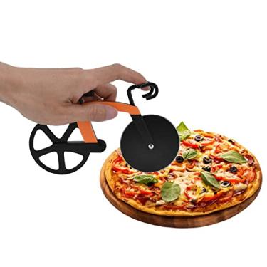 Imagem de rodas de corte antiaderentes de aço inoxidável com suporte para amantes de pizza,Disco cortador de pizza para bicicleta, acessório de cozinha para férias de férias presente legal masculino (laranja), roda cortador de pizza de bicicleta,