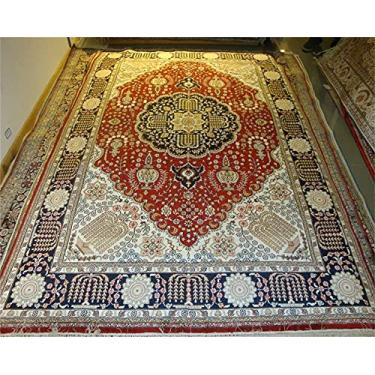 Imagem de 1,8 m x 2,7 m tapete de seda puro feito à mão cobertor clássico de flores orientais sala de estar quarto estudo