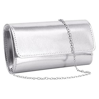 Imagem de Naimo Bolsa clutch pequena Flap Dazzling com corrente removível, Prata esmaltada, One Size