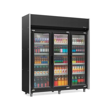 Imagem de Refrigerador Vertical Auto Serviço 1200 litros Aço pintado em  preto com Led  Fros Free  GEAS- 3 Portas  PR Gelopar