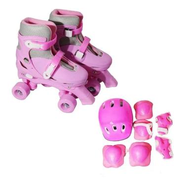 Imagem de Patins Infantil Adulto ImportWay Roller Ajustável Com Kit De Proteção Rosa