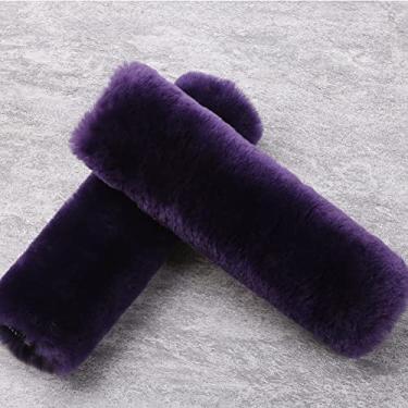 Imagem de Pacote com 2 almofadas para cinto de segurança de carro de pele de carneiro para adultos, textura macia, protetor de almofada de ombro e pescoço, capa de lã merino genuína da Austrália (Lilás)