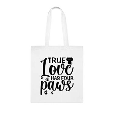 Imagem de Sacola engraçada amor verdadeiro tem quatro patas, presente para amante de cães, aniversário para amantes de cães bolsa de ombro para amantes de cães, bolsa reutilizável para amantes de cães, Branco