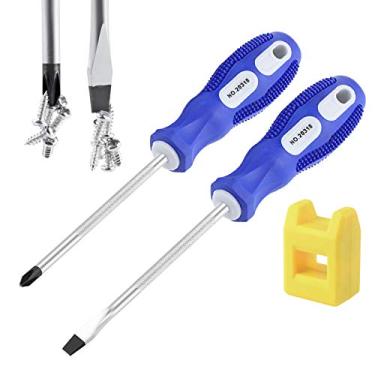 Imagem de IEBUOBO Chave de Fenda Phillips PH2,4 cm de comprimento, Chave de Fenda Cruzada e Chave de Fenda de Lâmina Plana, 2 Pacotes de Chave de Fenda Magnética com Cabo de Borracha, com Ferramenta de Magnetizador/Desmagnetizador