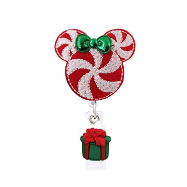 Imagem de Molinete de crachá de Natal com espiral de menta, carretel retrátil para cartão de nome com clipe jacaré, cordão de puxar de 60,96 cm de espessura