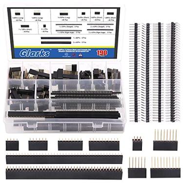 Imagem de Glarks Kit sortido de conectores de cabeçalho de pino macho e fêmea de 2,54 mm, cabeçalho de escudo empilhável de agulhas longas/curtas e cabeçalho de pino de placa PCB de separação de fileira única/dupla para escudo de protótipo Arduino