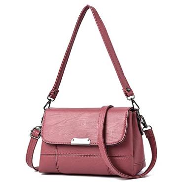Imagem de Bolsas transversais moda casual com aba para mulheres bolsa de couro macio sob a axila média simples bolsas de ombro, rosa
