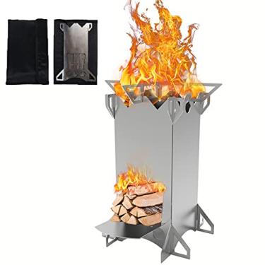 Imagem de Fogão a lenha Fogão de acampamento premium para mochilão, caminhadas, RV e sobrevivência - Kit de fogão de barril com alças, prata, 15 * 15 * 24 cm