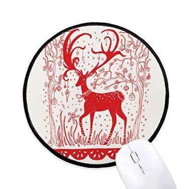 Imagem de Tapete de mouse de corte de papel vermelho animal de veado de desenho animado tapete redondo para computador