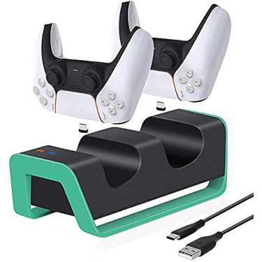 Imagem de O controlador TwiHill é adequado para suporte do controlador sem fio PS5, base do controlador de jogo PS5, suporte duplo do controlador PS5 duplo (Verde)