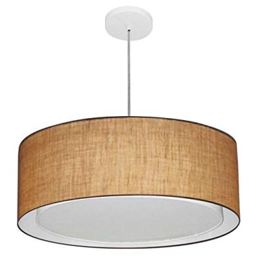 Imagem de Lustre Pendente Cilíndrico Duplo Cúpula Tecido 25/60x50 cm, Vivare Iluminação, Pendente4297 LP, Palha, Grande