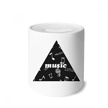 Imagem de DIYthinker Caixa de moedas de cerâmica preta com letras e notas de música branca